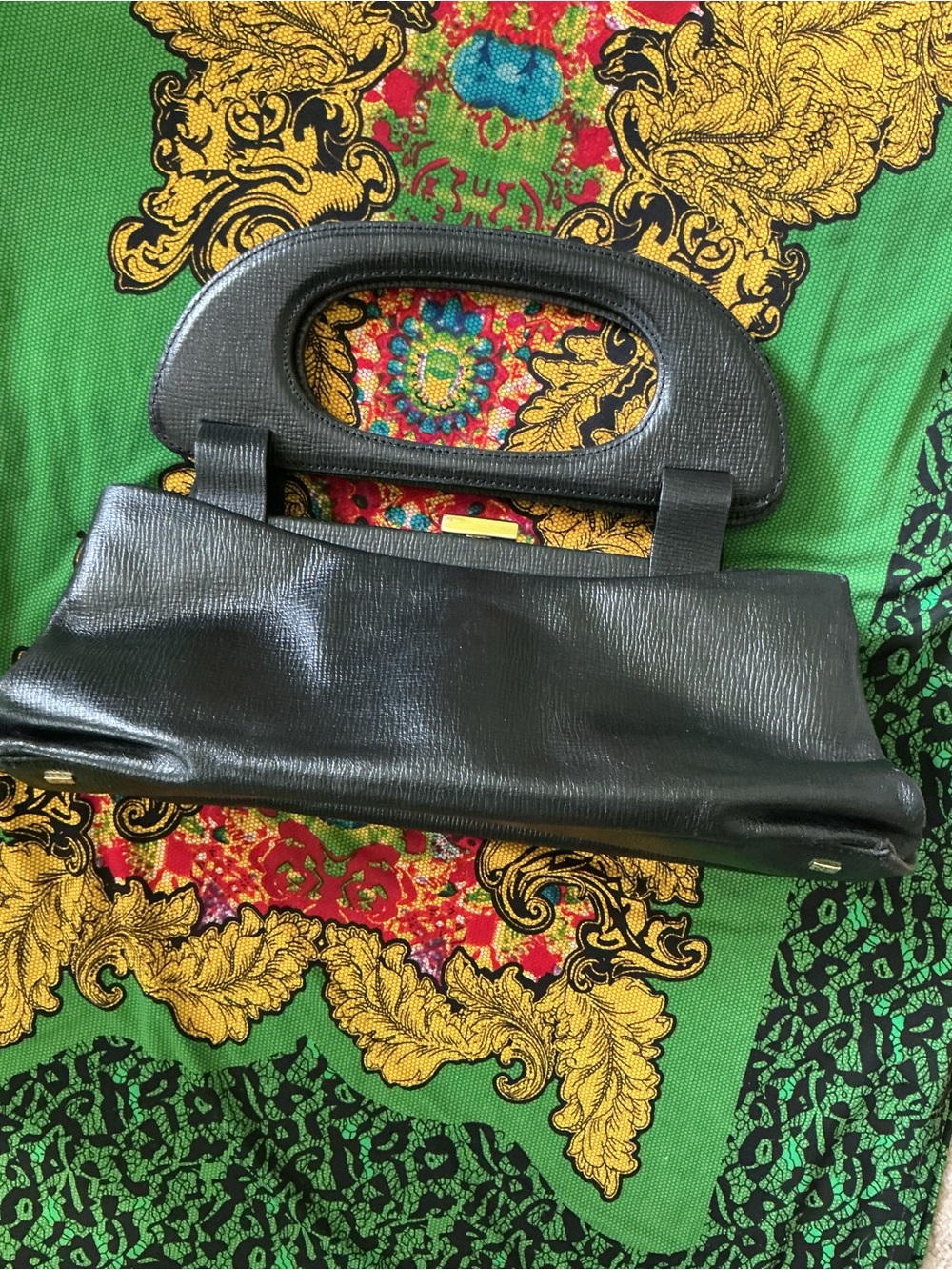 Black Structured Handle Women's Clutch Bag